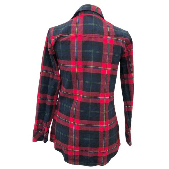 Matchstick Red Plaid Flannel Shirt Roll Tab Sleeves Tie Back Waist XS NWT - Picture 6 of 8